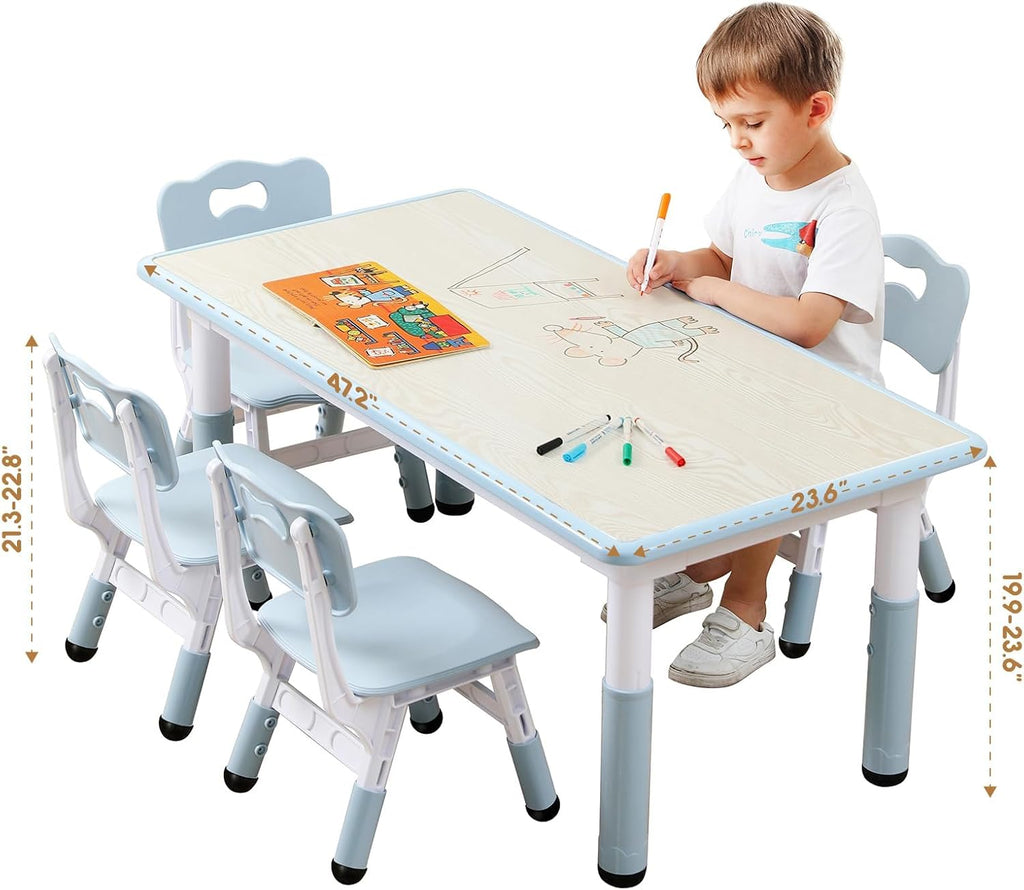Kids Table and Chair Set for Toddlers - Adjustable Activity Center with Non-Slip Legs & Graffiti-Proof Surface Ages 3-12