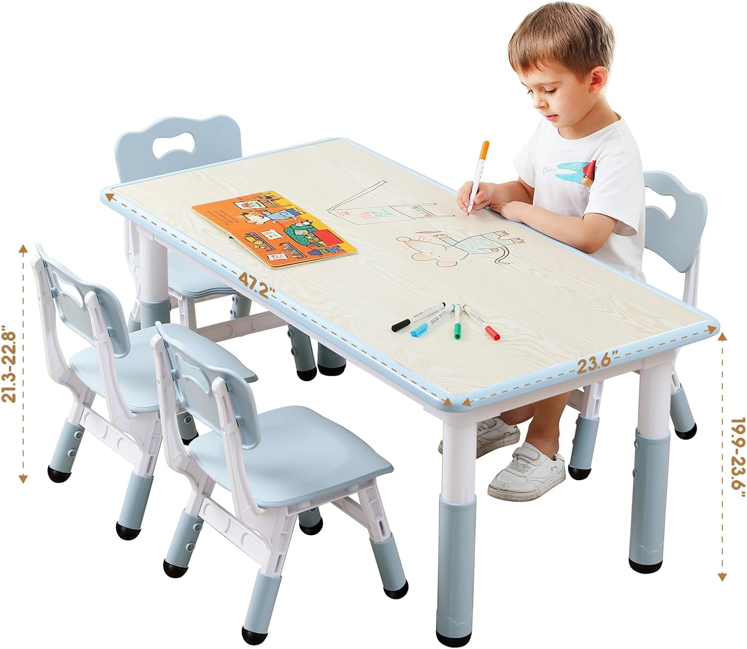 Kids Table and Chair Set for Toddlers - Adjustable Activity Center with Non-Slip Legs & Graffiti-Proof Surface Ages 3-12