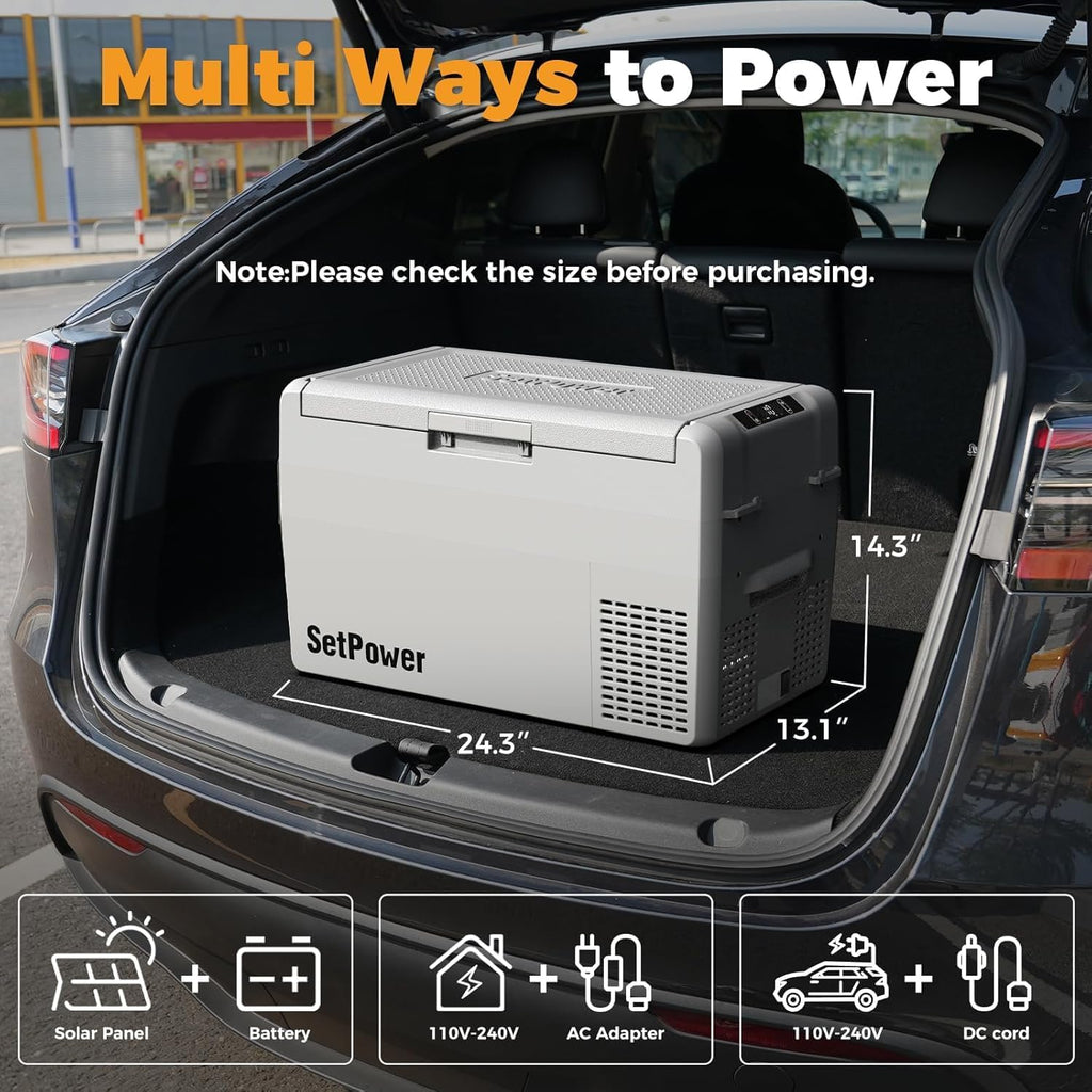 Setpower Car Refrigerator 50 Hours Backup Cooling 27 Quart 12 volt Fridge Portable Car Freezer with Cover 12V Coolers for Vehicles Electric Cooler for Car Camping Truck Van RV SUV Road Trip Travel