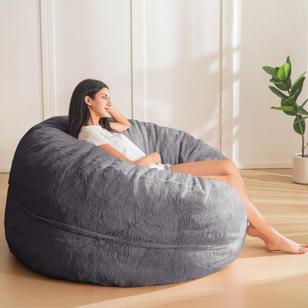 MAXYOYO Bean Bag Chair for Adults, Large 5 ft Bean Bag Chair with Foam Filling, Ultra Soft Fur Lazy Sofa for Living Room Bedroom, Machine Washable Cover