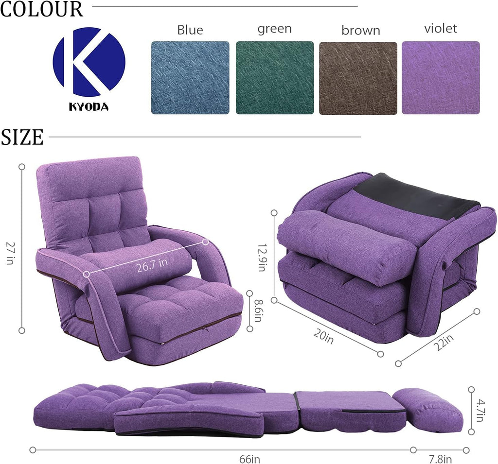 Floor Chair, Chaise Lounge Indoor, 14-Position Adjustable Folding Lazy Sofa with Armrests and a Pillow Padded Gaming Chairs for Living Room, Bedroom Factory Price (Purple) 8803PU