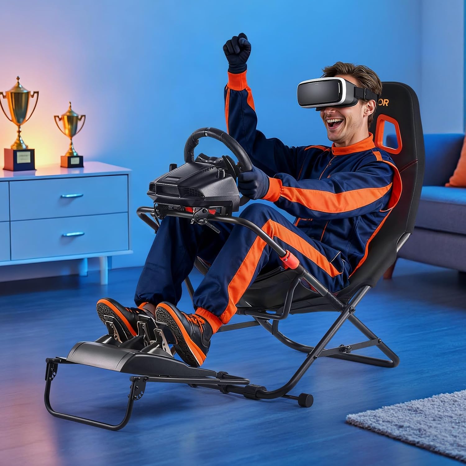 VEVOR Portable Racing Wheel Stand, Foldable & Adjustable Steering Sim Wheel Stand, 18.5 in Seat Inner Width, Compatible with Logitech G923/G920/G29, Thrustmaster T248P, Fanatec, Hori, Mad Catz, Black