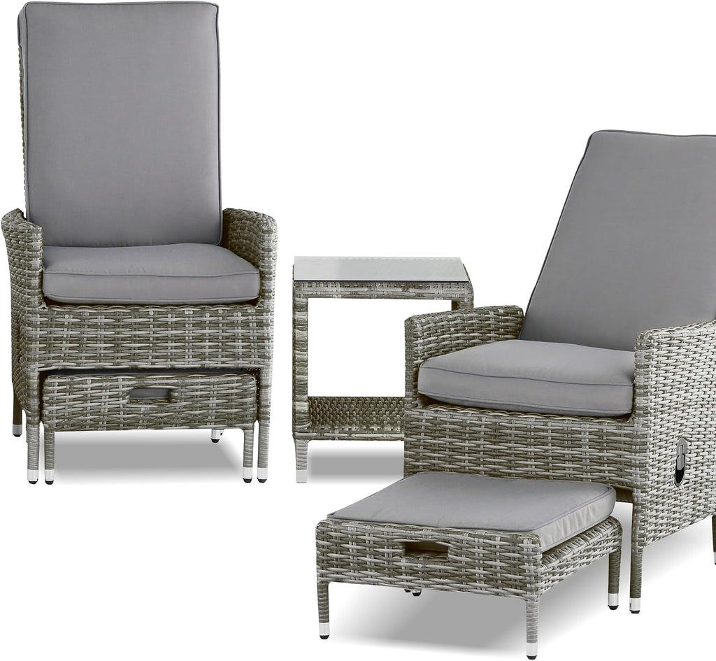 Elle Decor Vallauris Patio Outdoor Furniture Collection Premium All Weather Wicker, 5 Piece Reclining Set, Gray