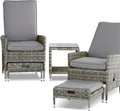 Elle Decor Vallauris Patio Outdoor Furniture Collection Premium All Weather Wicker, 5 Piece Reclining Set, Gray