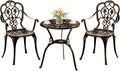 Patio Bistro Set of 2, Cast Aluminum, Outdoor Set w/Umbrella Hole, 3 Piece Table and Chairs Set, Bistro Set for Backyard/Garden/Lawn, Bronze