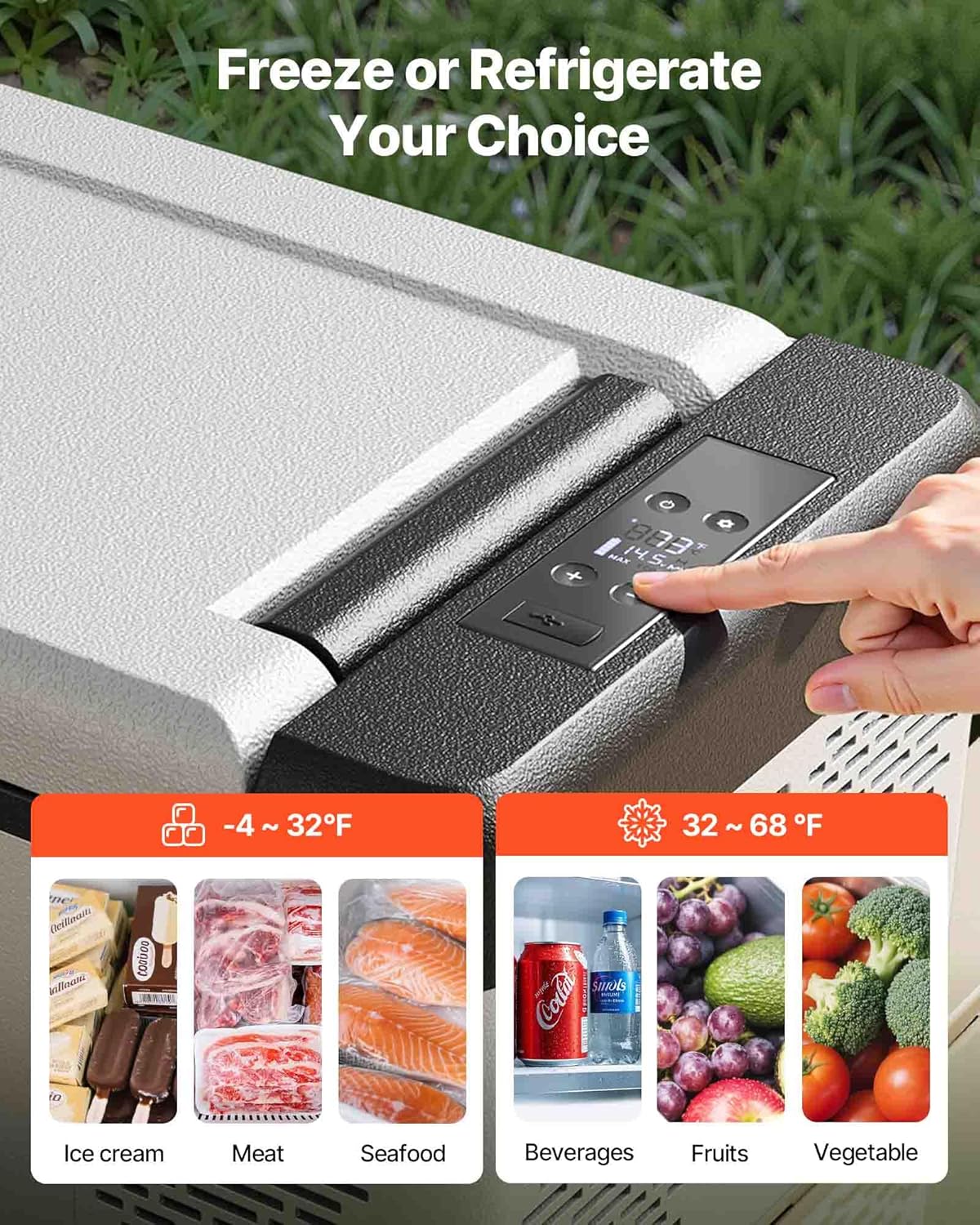 VEVOR 12 Volt Car Refrigerator Fridge, 9 L Single Zone Portable Freezer, -4℉-68℉ Adjustable Range, 12/24V DC and 100-240V AC Compressor Cooler for Outdoor, Camping, RV, Grey