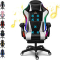 XOOFMASS Massage Gaming Chair with Speakers & RGB LED Lights Ergonomic Computer Gaming Chair with Footrest Music Video Game Chair High Back with Lumbar Support 360° Swivel & Height Adjustable,White