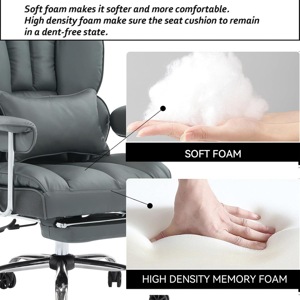 Efomao Big and Tall Office Chair 400lbs – High Back Executive Chair with Swivel Base, PU Leather Upholstery, Lumbar Pillow, Padded Armrests, and Rolling Wheels，Dark Grey Computer Chair