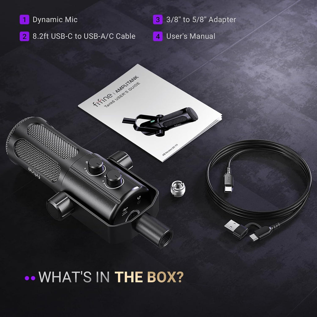 FIFINE Podcast Microphone, USB/XLR Vocal Dynamic Microphone for Streaming, Recording, Broadcast, Content Creator, Studio Microphone for PC with Mute Button, Headphone Monitoring-AmpliTank TANK6