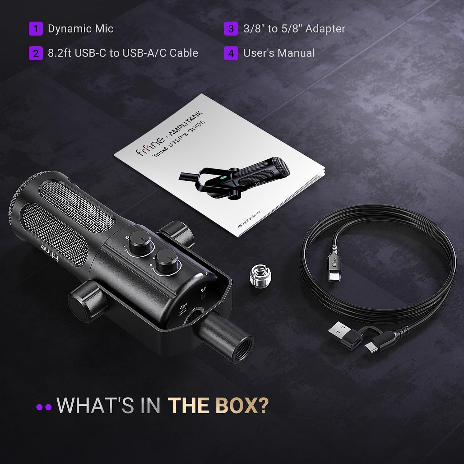 FIFINE Podcast Microphone, USB/XLR Vocal Dynamic Microphone for Streaming, Recording, Broadcast, Content Creator, Studio Microphone for PC with Mute Button, Headphone Monitoring-AmpliTank TANK6