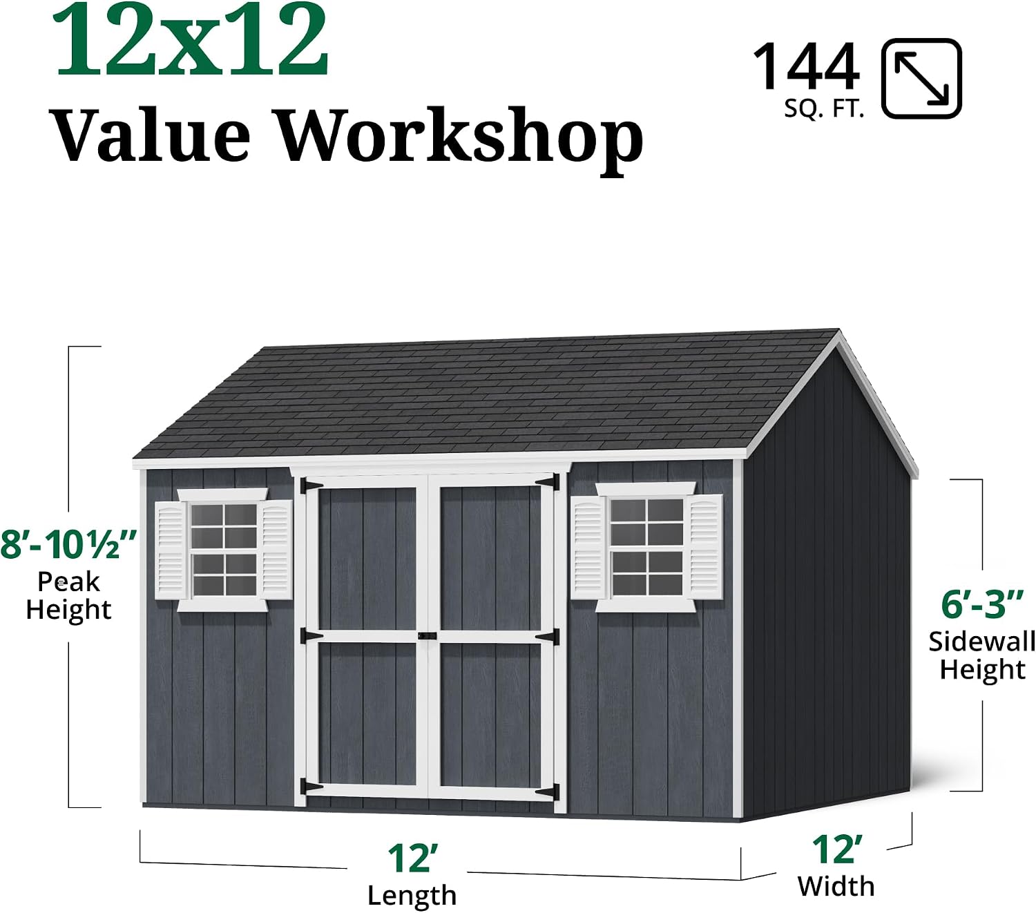 Little Cottage Co. 12x12 Value Workshop Shed with Operable Windows and Floor, Outdoor Wood Storage Do-It-Yourself Precut Kit