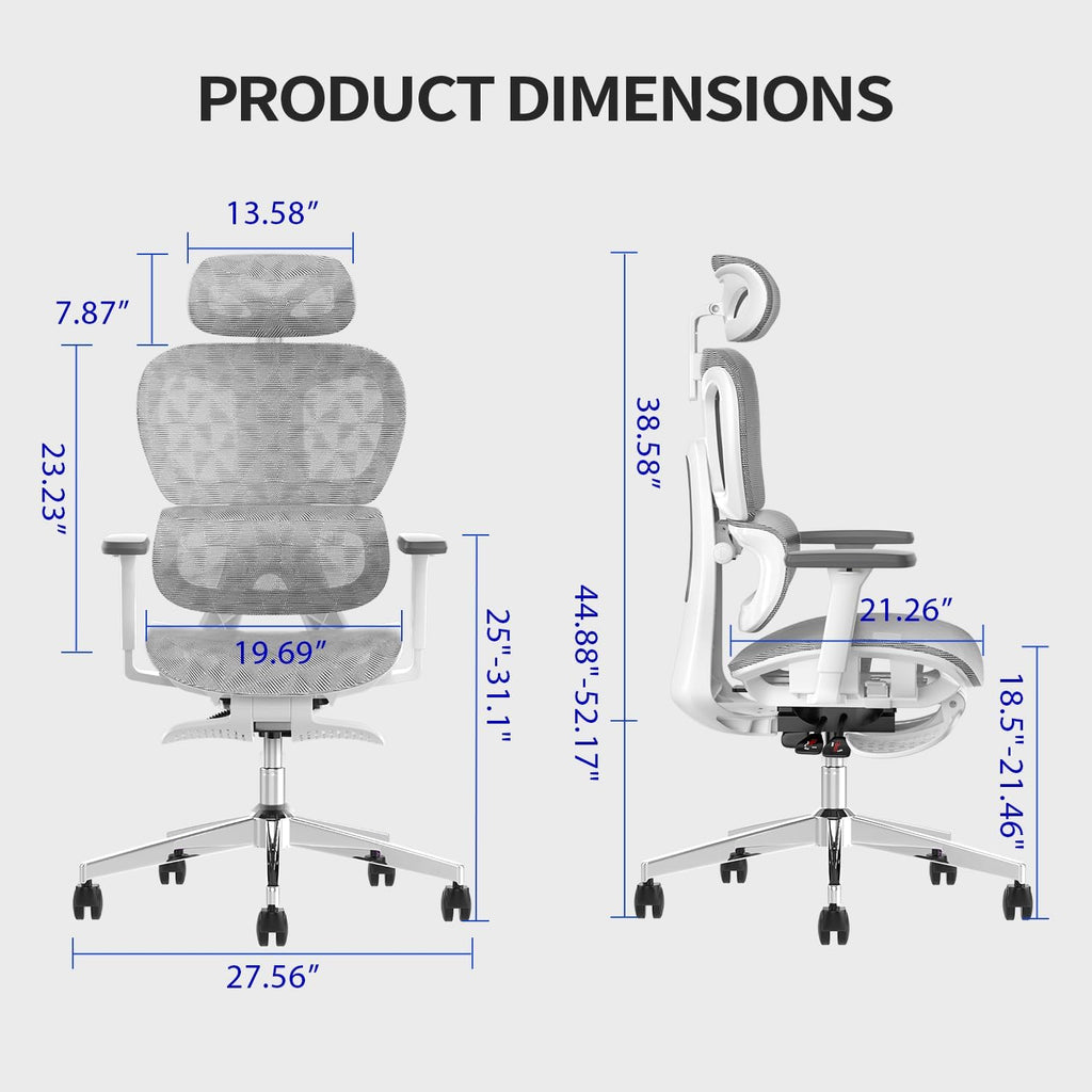 PatioMage Ergonomic Office Chair, Big and Tall Desk Chair with Adjustable Lumbar Support & Seat Depth, High Back Computer Chair, Swivel Mesh Chairs with Wheels for Home Office, White