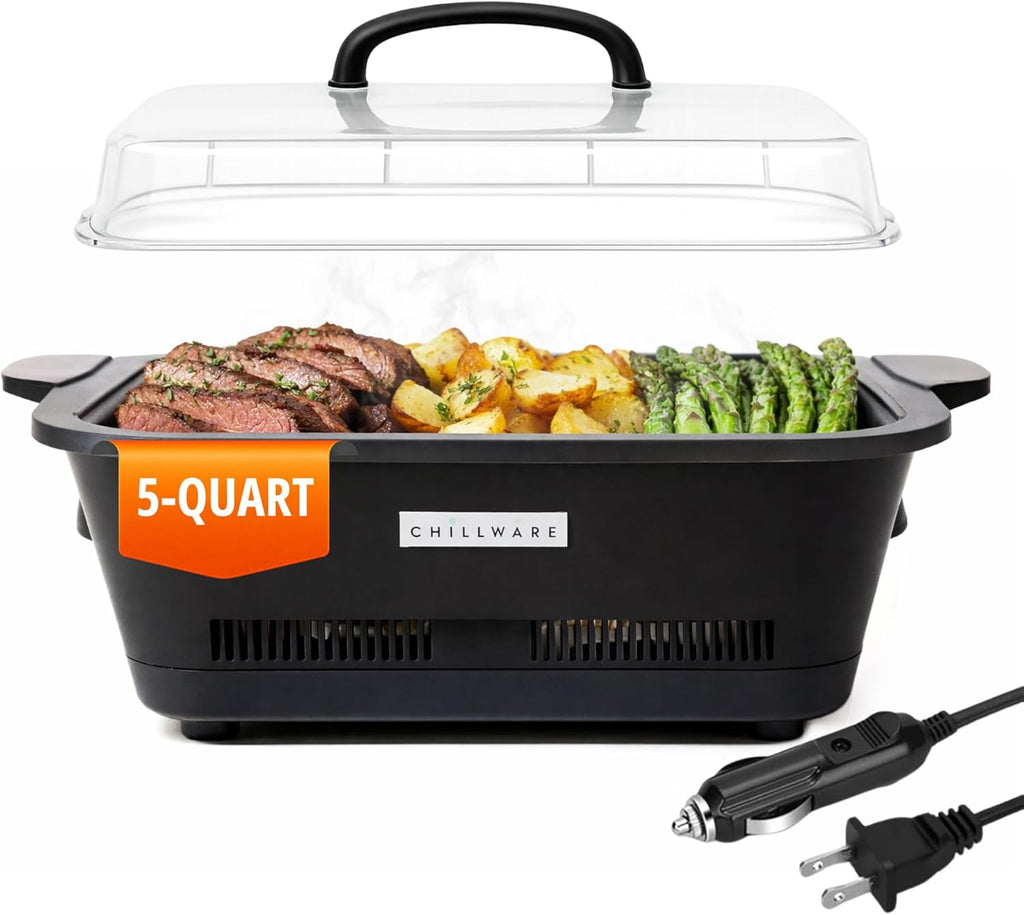 Electric Food Warmer & Cooler 5Qt, Portable Mini Crock Pot & Slow Cooker Alternative, Buffet Serving Dish for Cold (37°F) or Hot (160°F) Meals, Tailgating, Camping & Parties, Dishwasher Safe