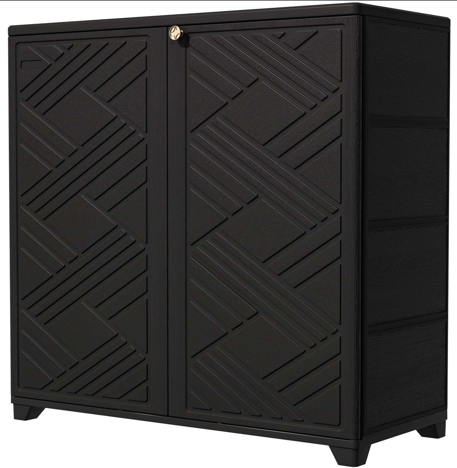 KINYING Outdoor Storage Cabinet Waterproof with 2 Shelves, 60 Gallon Resin Storage Shed for Patio/Garden/Backyard, Outdoor Storage Box for Cushions,Garden Tools and Pool Supplies,Black