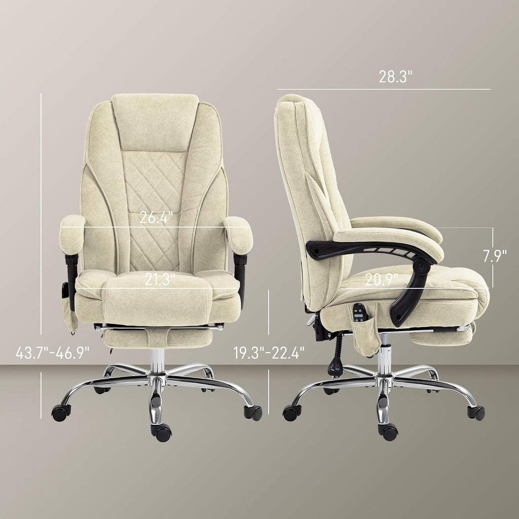 Vinsetto Massage Office Chair with Foot Rest, Executive Computer Desk Chair with 6 Vibration Point and Heat, Reclining Backrest, Swivel Wheels, Adjustable Height, Beige