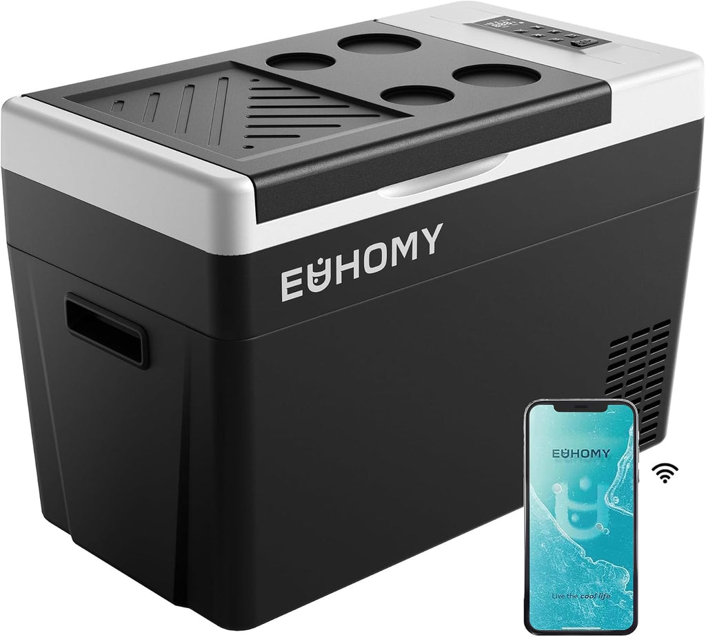 EUHOMY 12 Volt Refrigerator, 31QT(29L) Compressor Electric Cooler APP Control, Car Fridge -4℉~68℉, Portable Refrigerator 12/24V DC 100-240V AC, Portable Freezer for Camping, Travel, Boat