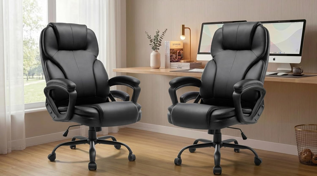 Ergonomic Office Chair with High Back, Comfy Desk Chair, Adjustable Executive Office Chair for Home Office, Big and Tall Computer Chair Heavy Duty, Set of 2, Faux Leather Black
