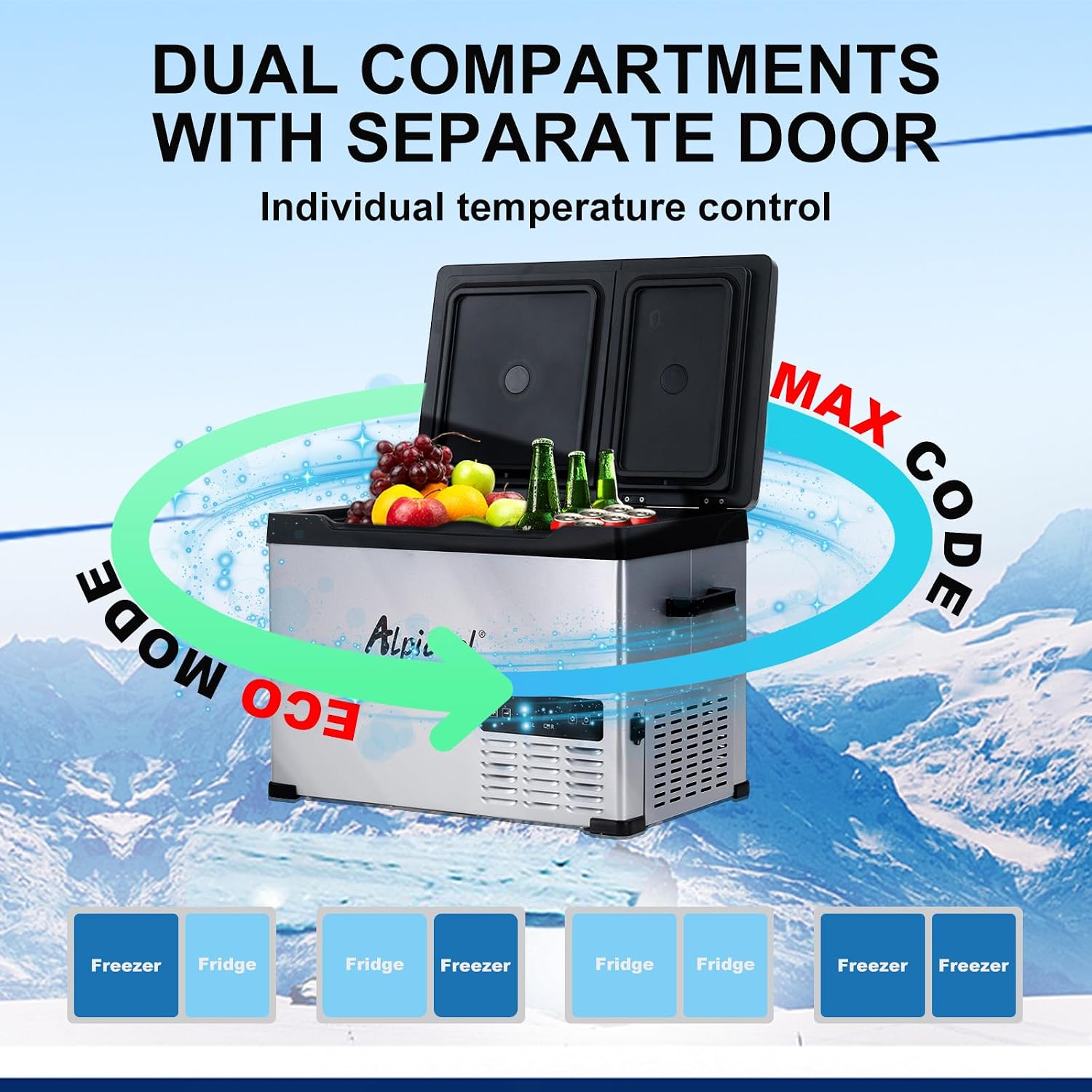 Alpicool CHS55 Dual Temperature Control 12 Volt Refrigerator 42 Quart Portable Car Fridge Freezer (-4°F~68°F) for Truck,RV,Camping and Travel