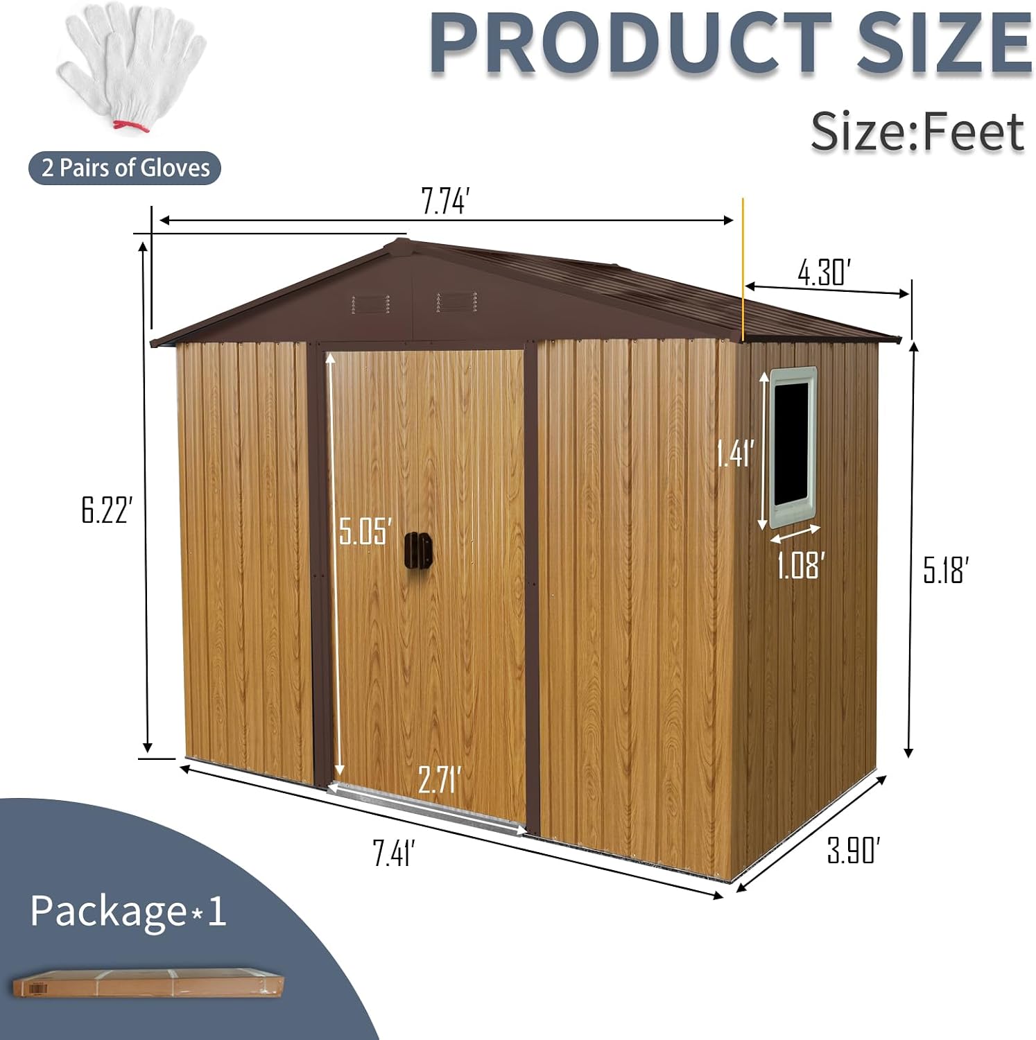 KEIKI 8x4 FT Outdoor Metal Storage Shed with Peaked Roof,4 Air Vents,Window and Metal Foundation for Garden Yard Lawn