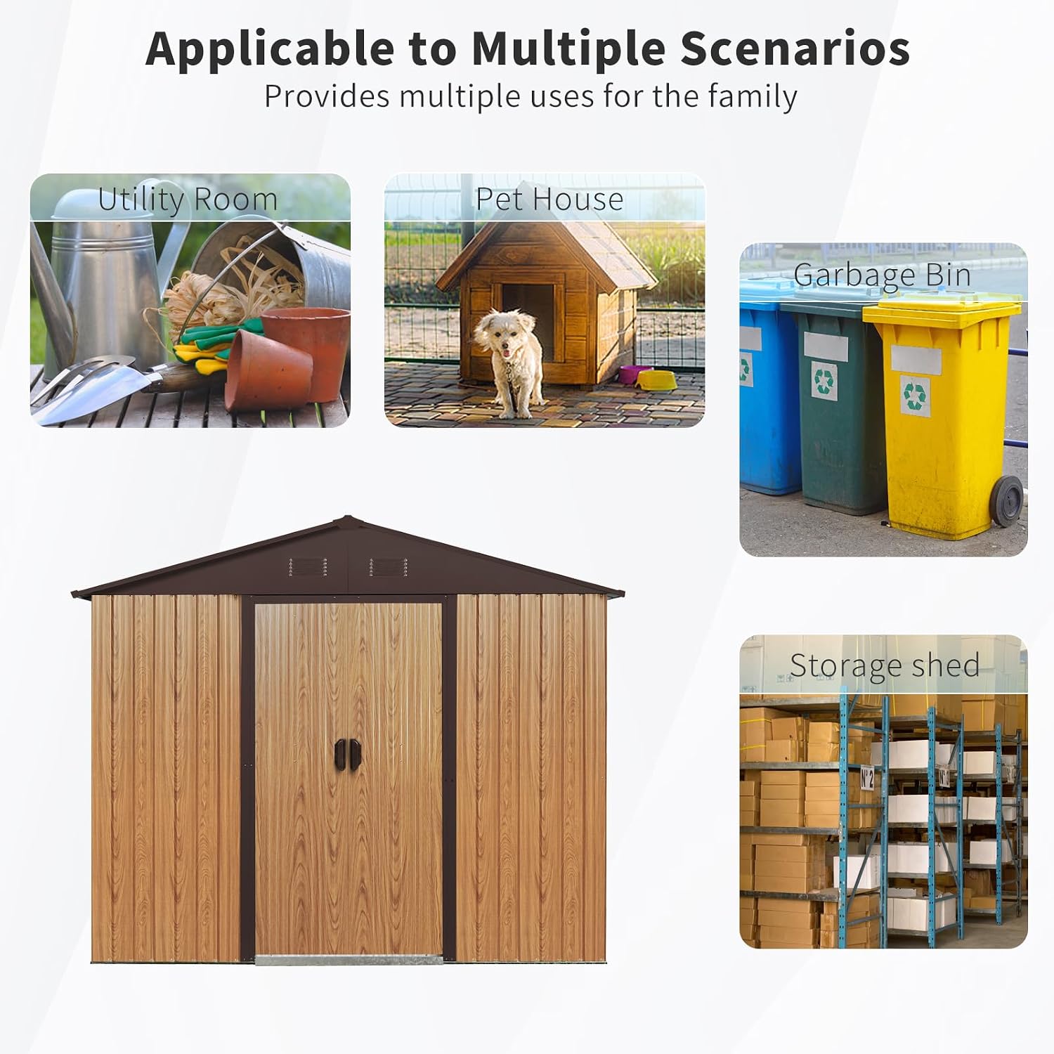 KEIKI 8x4 FT Outdoor Metal Storage Shed with Peaked Roof,4 Air Vents,Window and Metal Foundation for Garden Yard Lawn