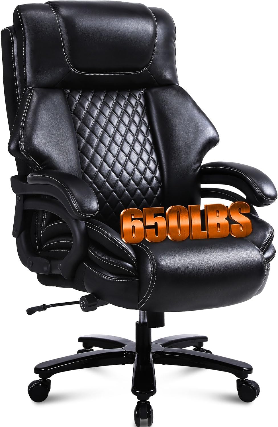 BOSMILLER 650lbs Large Big and Tall Office Chair for Heavy People with Adjustment Lumbar Support, Comfy Padded Heavy Duty Leather Executive Office Chair with Quiet Rubber for Adults 8 Hours Daliy Work