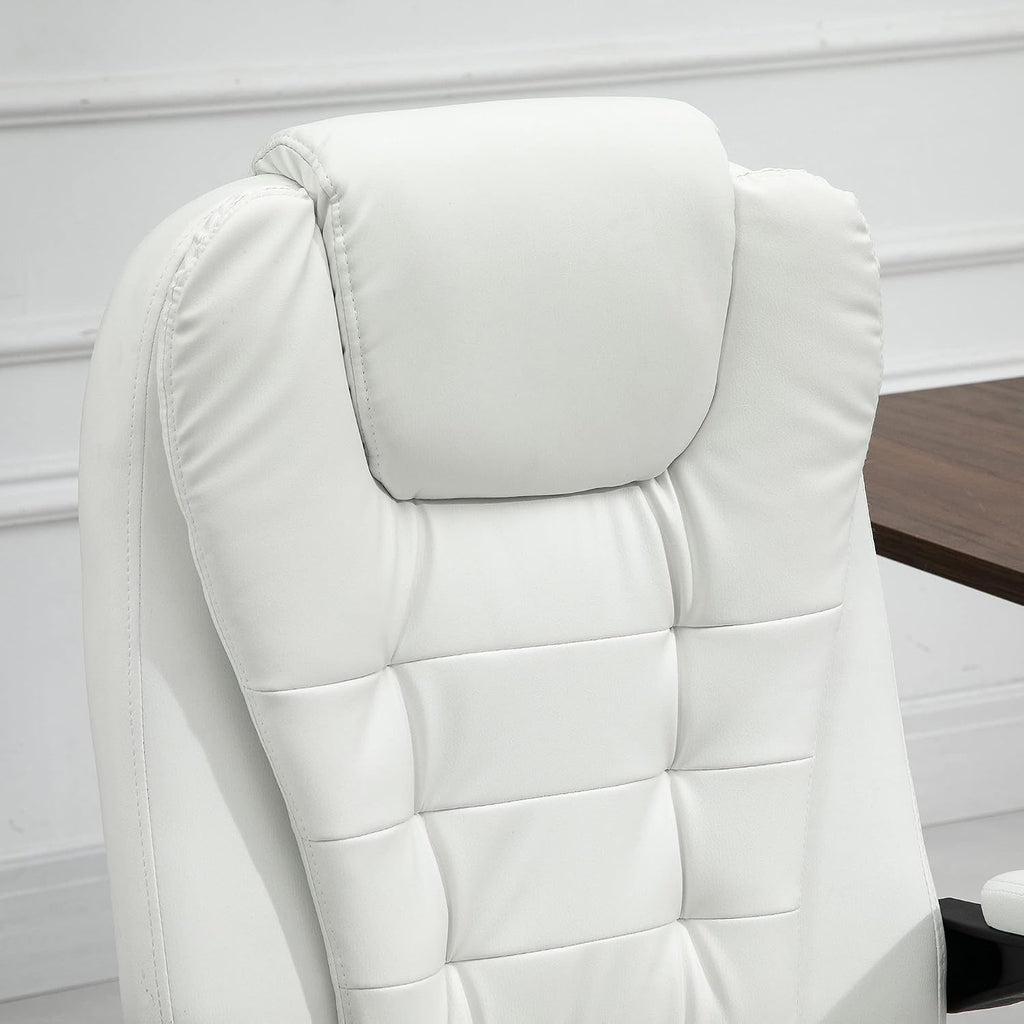 Vinsetto 7-Point Vibrating Massage Office Chair, High Back Computer Chair with Lumbar Support, Footrest, Reclining Back, Adjustable Height, White