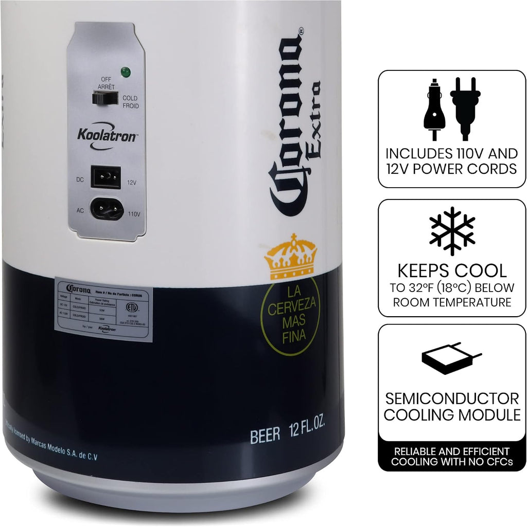 Koolatron Corona Mini Fridge - Refrigerator for Bedroom Office, Portable Table Top Beverage Cooler, 12V 110V Refrigerador For Drinks, Soda, Wines, Use In Car, Dorm, Outdoor, Patio, 8 Can