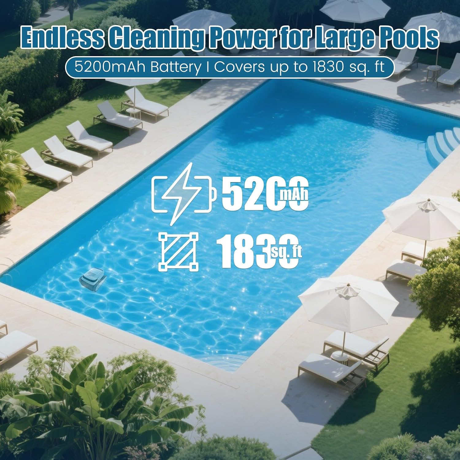 Pool Vacuum for Inground Pools and Above Ground Pools, Wall Climbing Pool Cleaner Robot, 45000 Pa Power, Smart Navigation, Ideal Pool Vacuum Robot for Wall, Waterline, Floor.