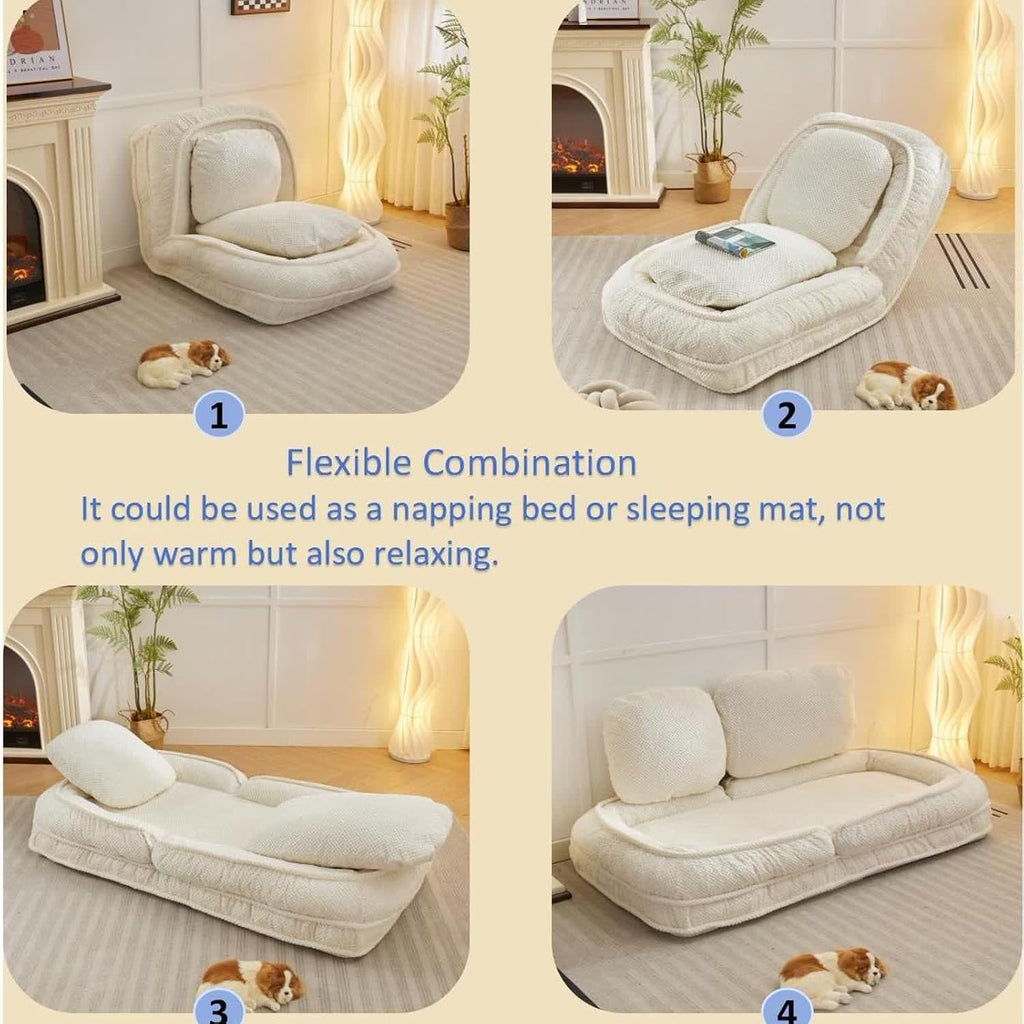 UYPYOOE Folding Floor Chair with Back Support - 5 Adjustable Positions, Plush Gaming & Meditation Chair for Lazy Boys, Beige