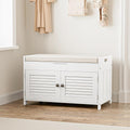 WARMHONIU Shoe Storage Bench with Lift Top Storage, Entryway Bench with Cushioned Seat, Adjustable Shelf, 2 Tier Shoe Rack with Doors for Entryway, Bedroom, Hallway, Mudroom, White