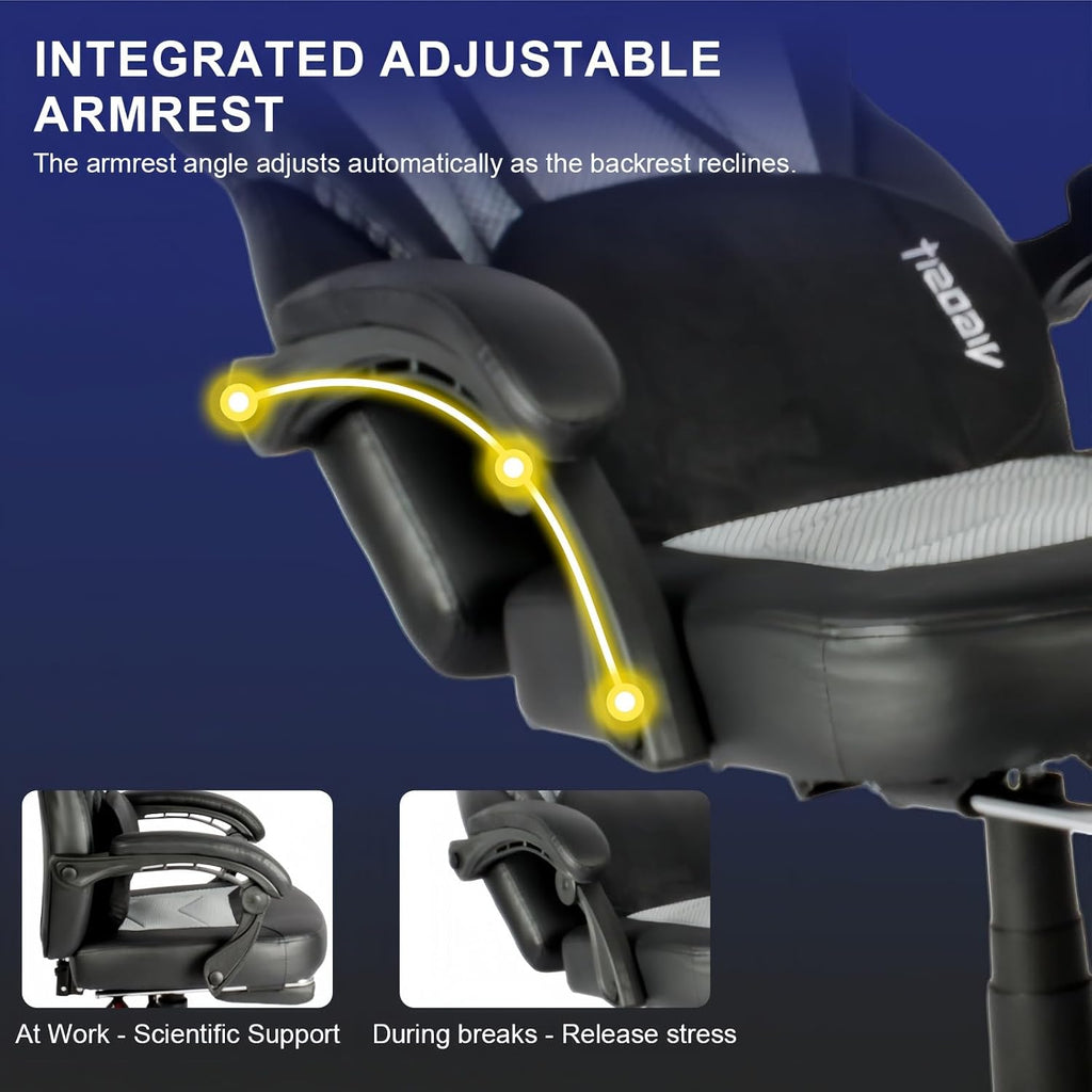 Vigosit Gaming Chair PRO, Ergonomic Gaming Chairs for Adults Heavy People, Massage Reclining Office Desk Computer Chair with Footrest and Lumbar Support, Big Tall Mesh Gamer Chair with Cushion (Grey)
