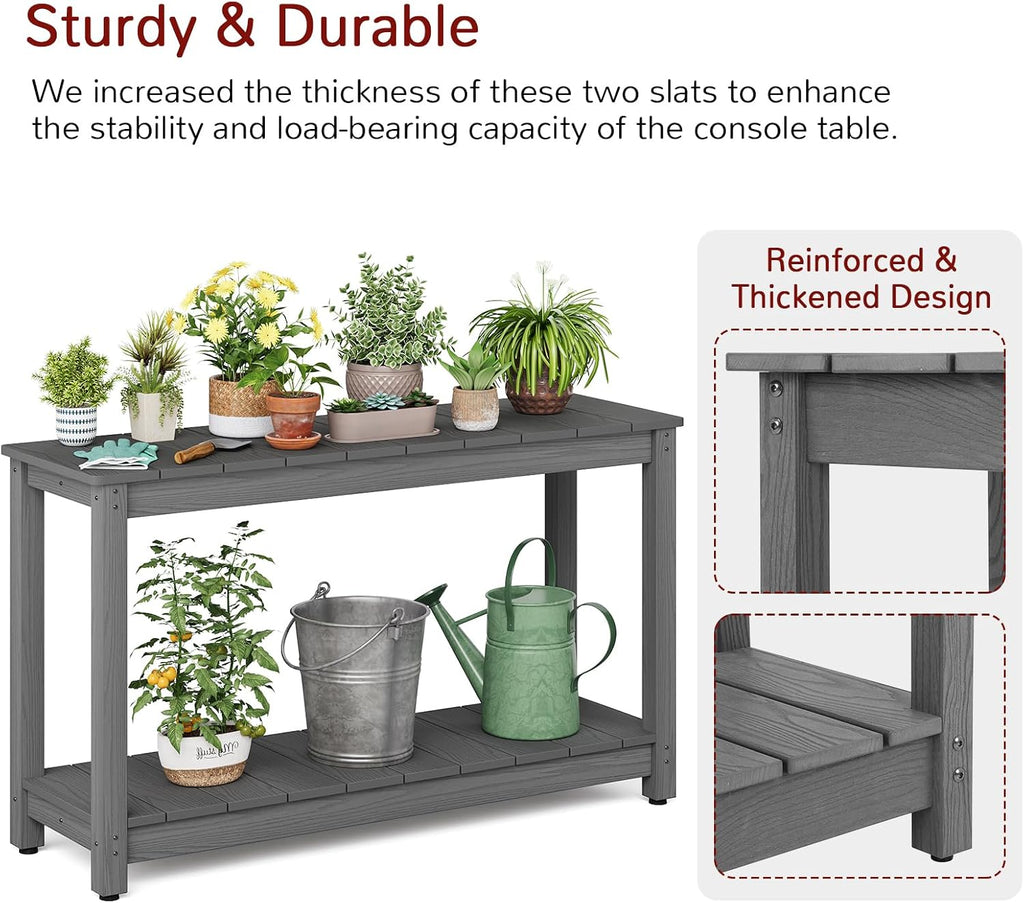 Stoog All-Weather Console Table, 2-Tier Patio Console Table Outdoor with Storage, Low Maintenance, and Never Fade or Rot, Grey