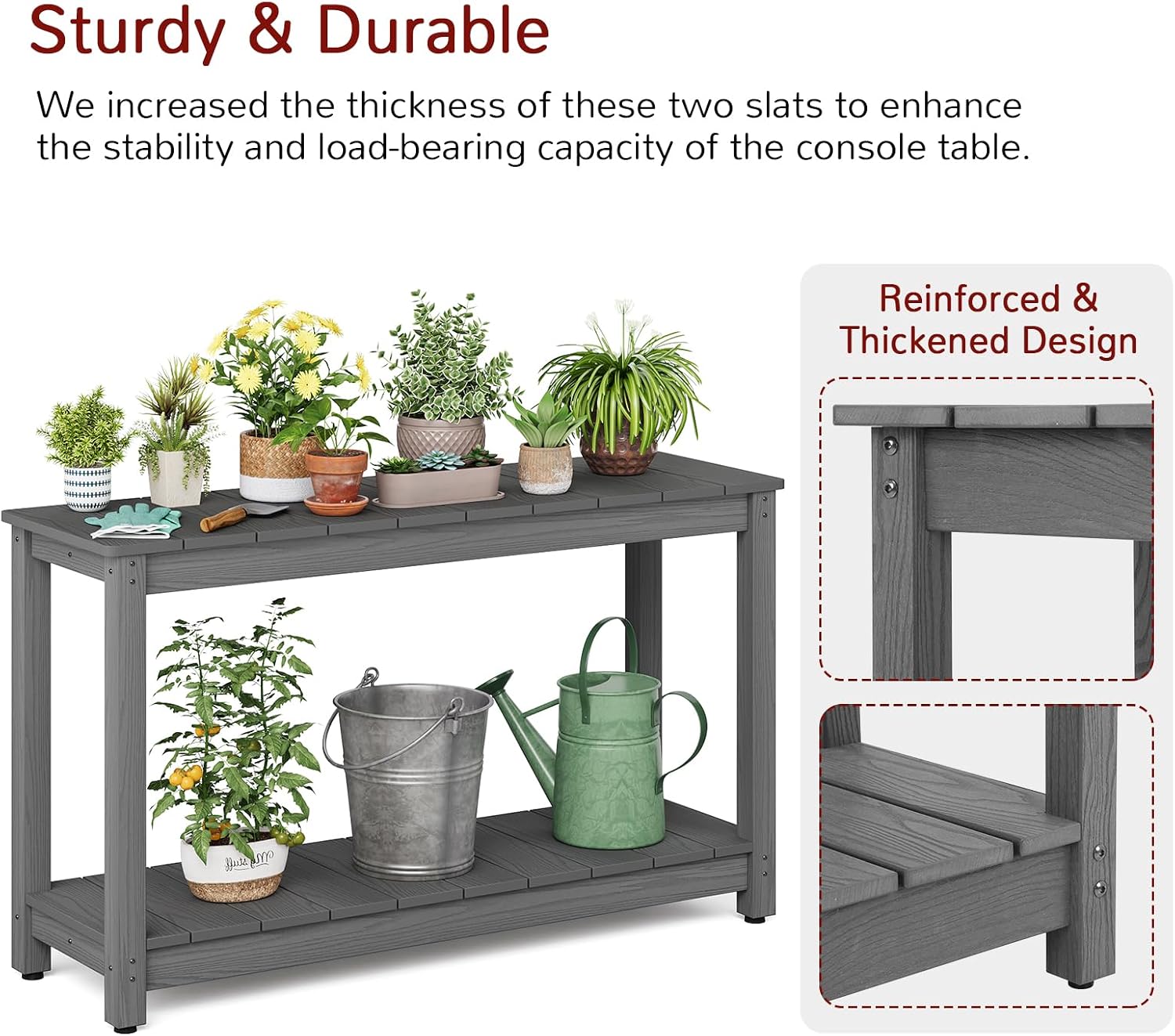 Stoog All-Weather Console Table, 2-Tier Patio Console Table Outdoor with Storage, Low Maintenance, and Never Fade or Rot, Grey