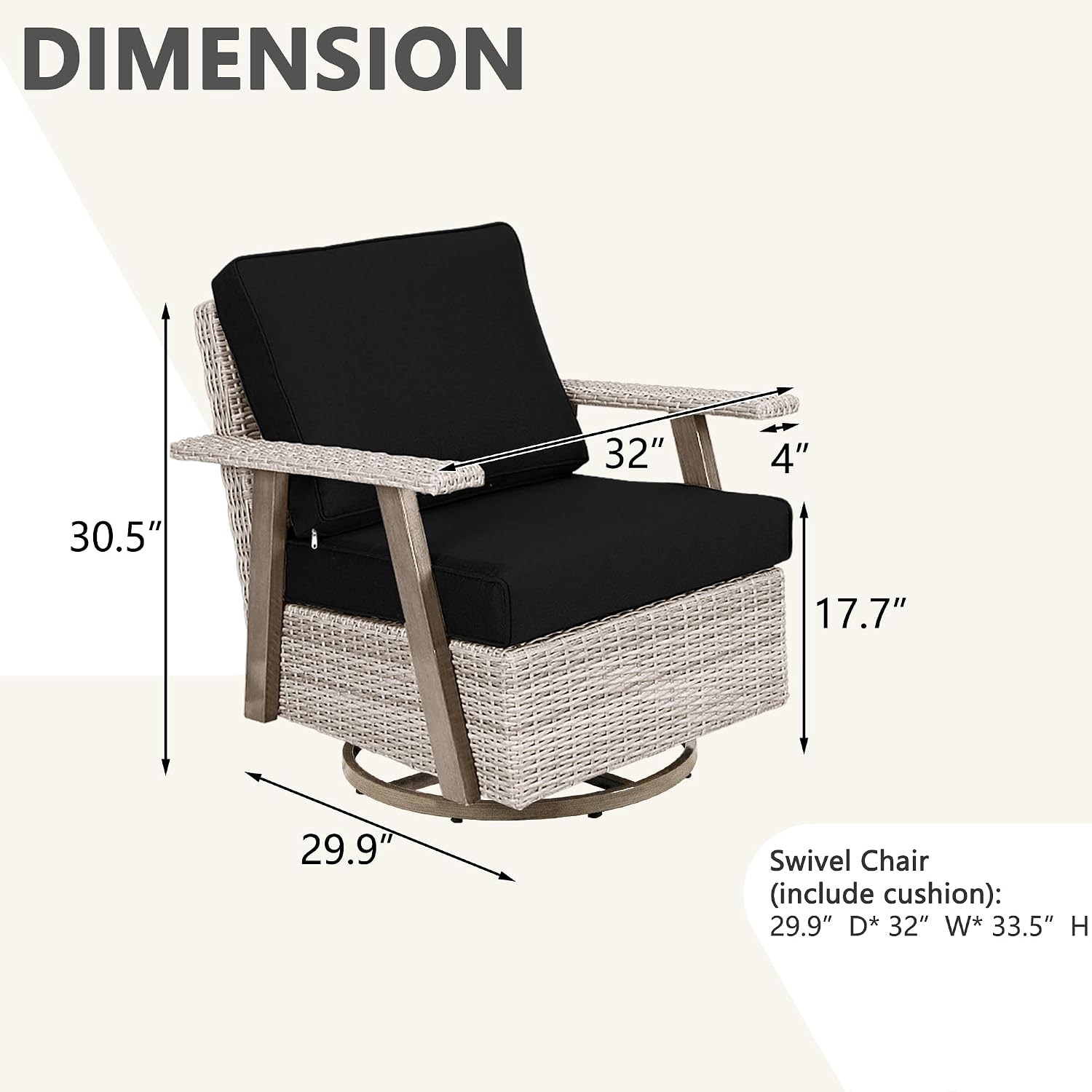 2 PCS Outdoor Patio Furniture Set, Oversized Swivel Patio Chairs Set of 2, Outdoor Swivel Rocking Glider Chairs Set, Brown/Taupe PE Wicker Rocking Chair with Black Cushion for Porch Garden