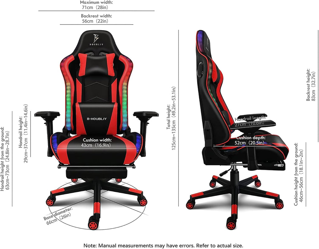 Massage Gaming Chairs with Footrest Video Game Chairs with Speakers and RGB Lights, Ergonomic High Back Computer Chair with Lumbar Support and 4D Handrail PU Leather Gaming Recliner Chair,Black