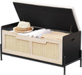 GAOMON 39.4' Storage Benches Rattan Entryway Bench with Cushion, 2 Safety Hinges, Storage Trunk, Shoe Bench Storage Chest for Entryway, Living Room, Bedroom, Oak & Black