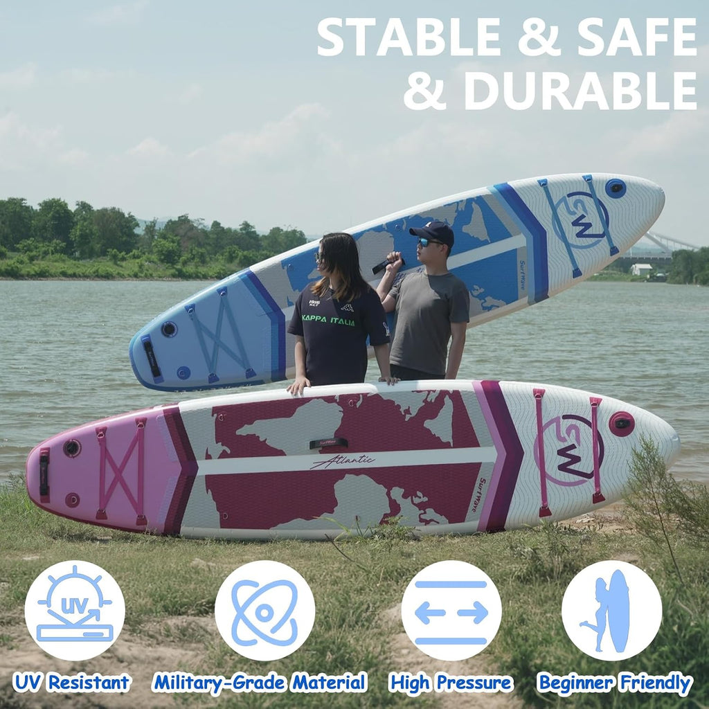 11'/6'×34' Inflatable Stand Up Paddle Board w/Premium SUP Accessories & Backpack, Beginner SUP, Bottom Fin for Paddling, Paddle, Leash, Surf Control, Non-Slip Deck