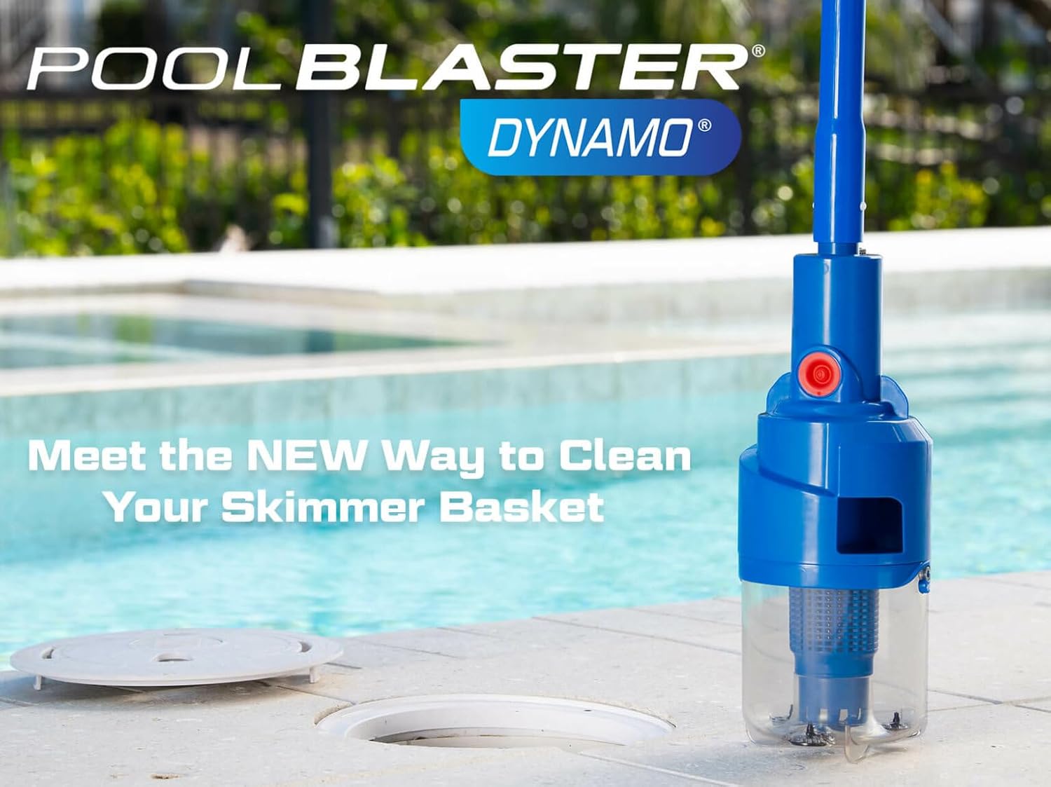 POOL BLASTER Dynamo Pool Skimmer Basket Vacuum – Cordless, Hands-Free Swimming Pool Skimmer Cleaner, No Bending Over or Touching Debris – Battery-Powered Vac Compatible with Most Baskets