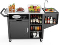 NUUK Outdoor Grill Cart on Wheel, Pizza Oven Table with Sink & Storage, 20'x42' Stainless Steel Prep Table Kitchen Island Cabinet for Backyard BBQ