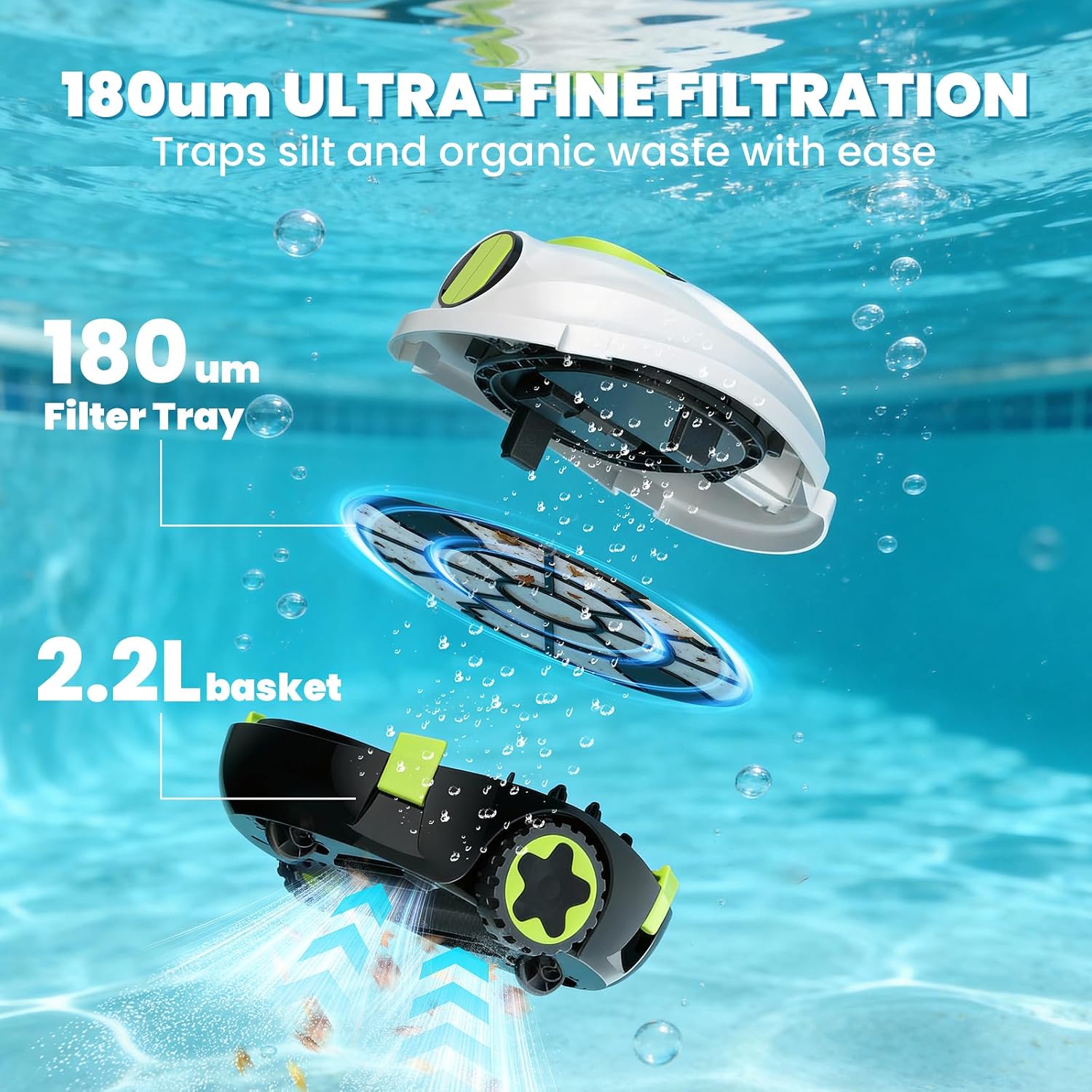 Y20 Robotic Pool Cleaner, Cordless Pool Vacuum for Above Ground & Inground Flat Pools with Dual Motors, 120 Min Runtime, Auto-Parking, Powerful Pool Vacuum Robot for Up to 1100 Sq.Ft