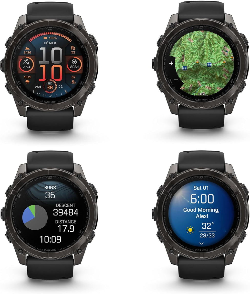 Garmin Fenix 8 51MM AMOLED Sapphire Premium Multisport GPS Smartwatch Carbon Gray DLC Titanium with Gray Silicone Band, Health & Fitness Smart Watch Bundle with Approach Z30 Golf Laser Range Finder
