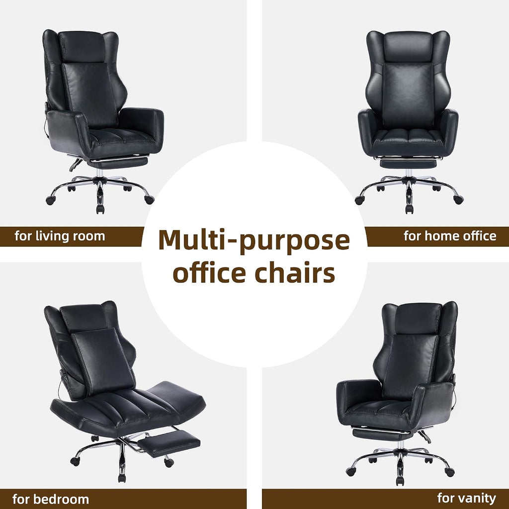 DYHOME Black Leather Office Chair,Criss Cross Office Chair with Massage and Footrest, Heavy Duty Desk Chair Swivel Ergonomic Computer Gaming Chairs with Lumbar Support, Wheels Flip-up Arms Adjustable