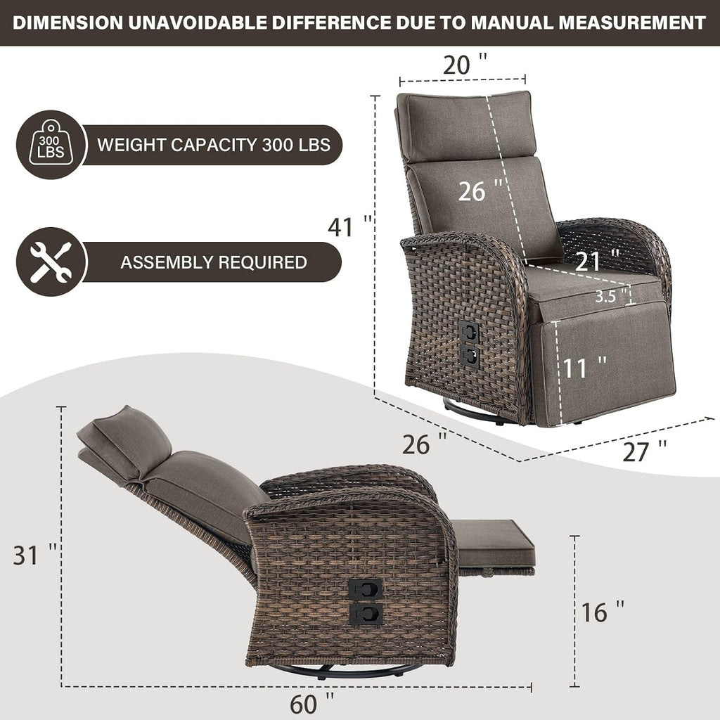 Belord Dual-Adjust Outdoor Swivel Recliner Chair – Wicker Reclining Patio Chair with Adjustable Backrest and Footrest, All-Weather Wicker Chaise Lounge Chair Outdoor for Pool Deck (2.0)