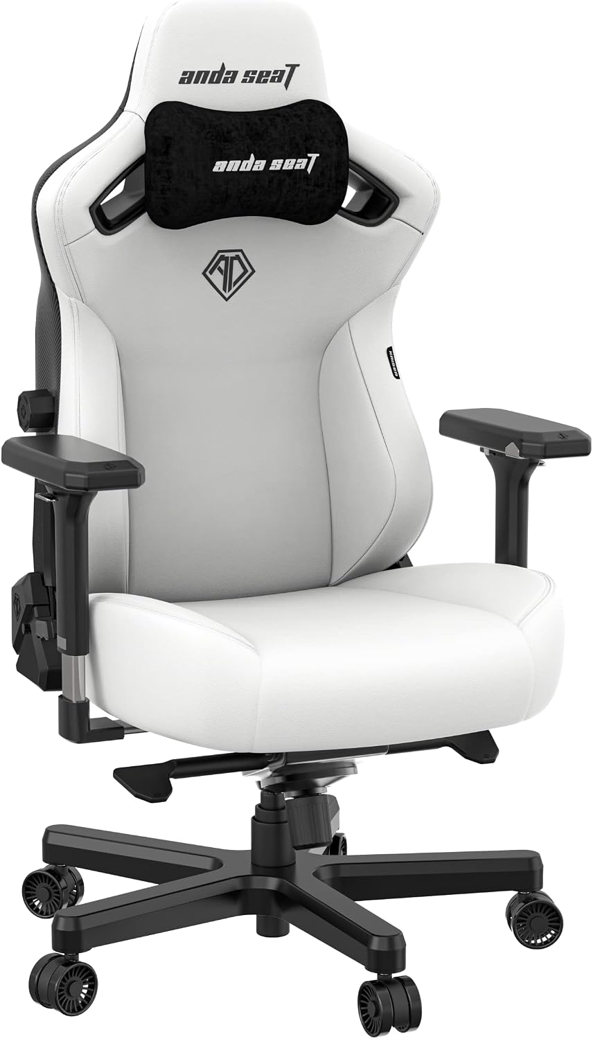 Anda Seat Kaiser 3 Large Gaming Chair for Adults - Ergonomic White PVC Leather Gaming Seat with Lumbar Support, Comfortable Office Chair with Neck Support - Heavy Duty Wide Computer Seat