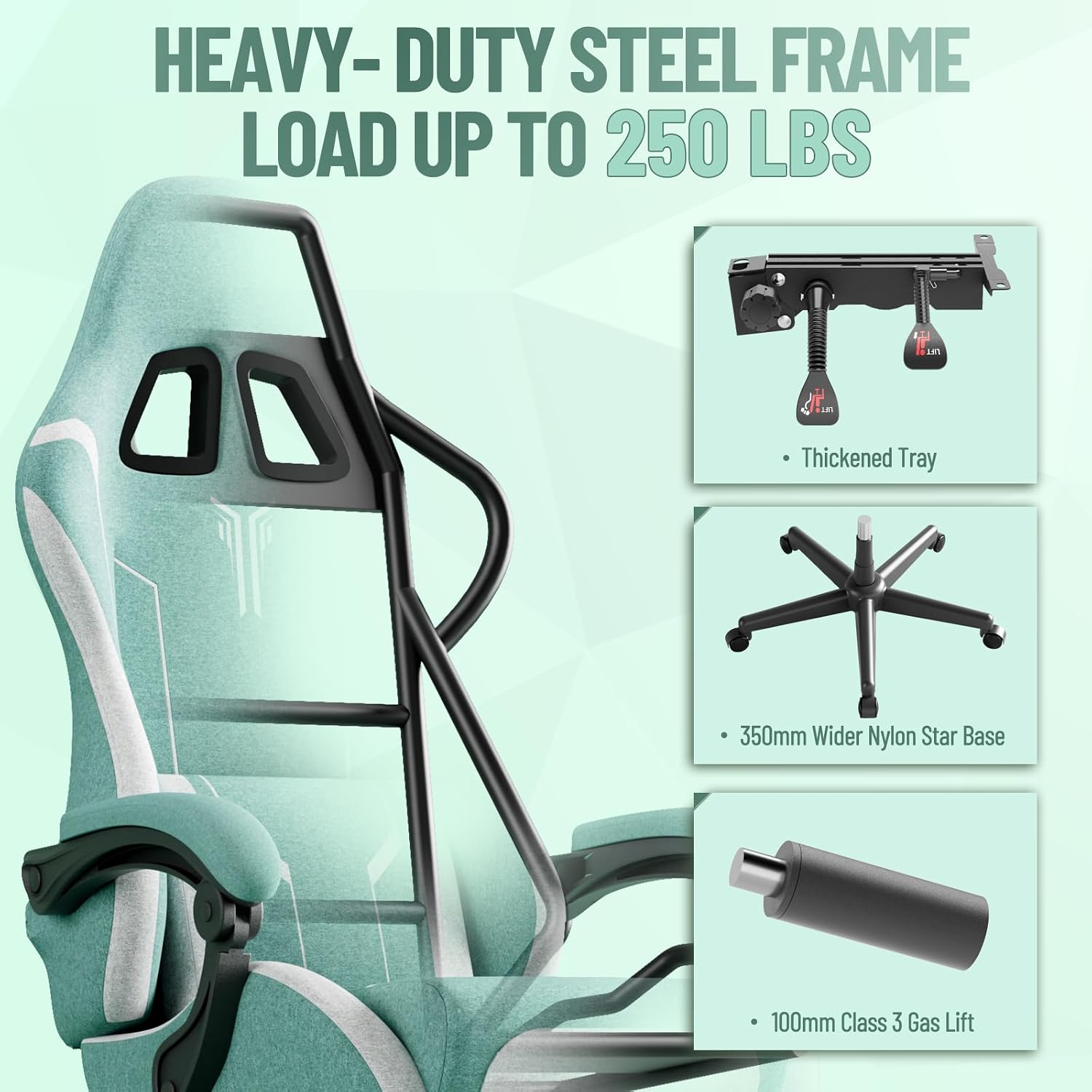 Soontrans Green Gaming Chair, Fabric Ergonomic Computer Chair with Footrest and Linkage Armrest for Adult, High Back Office Game Chair with Massage Lumbar Support