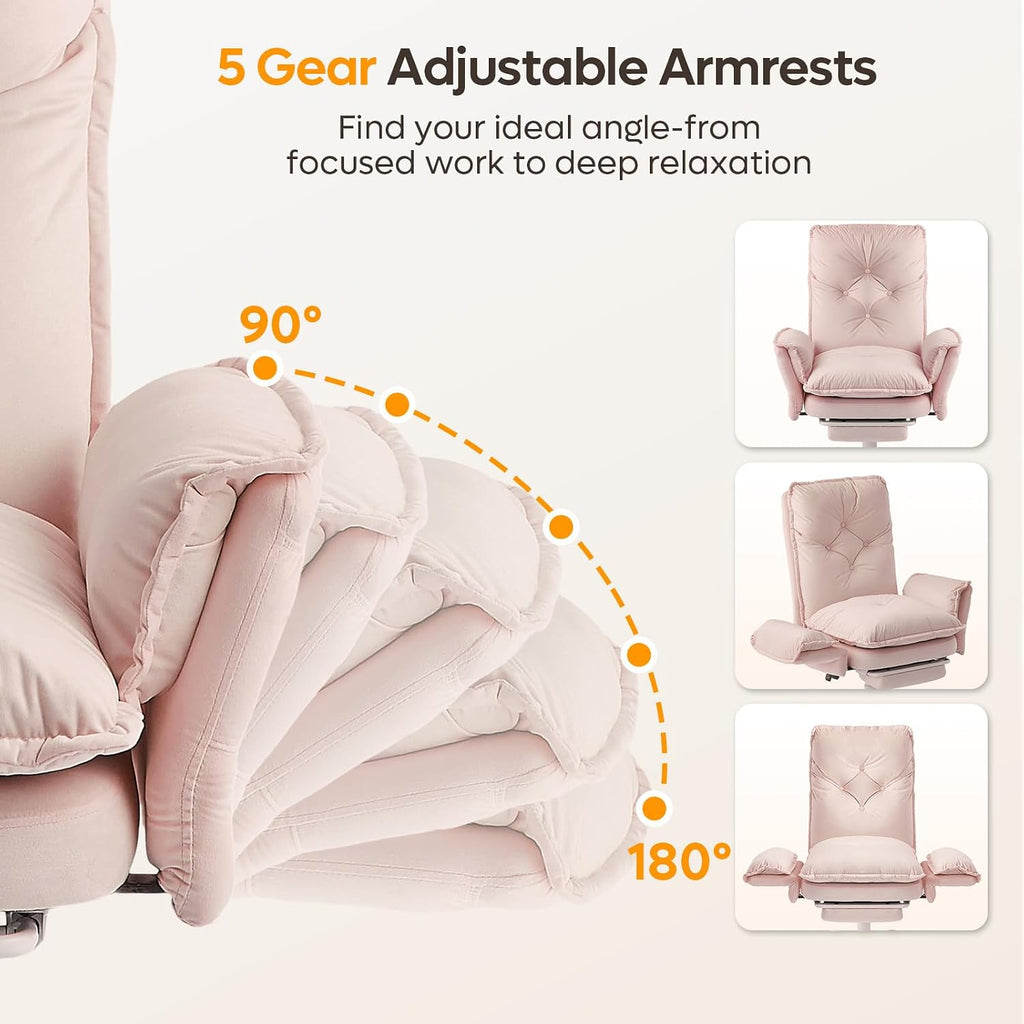 Bestier Criss Cross Office Chair with Flip-Up Armrests, High Back Executive Chair with Footrest & Wheels, Cross Legged Desk Chair for Home Office, Pink Velvet