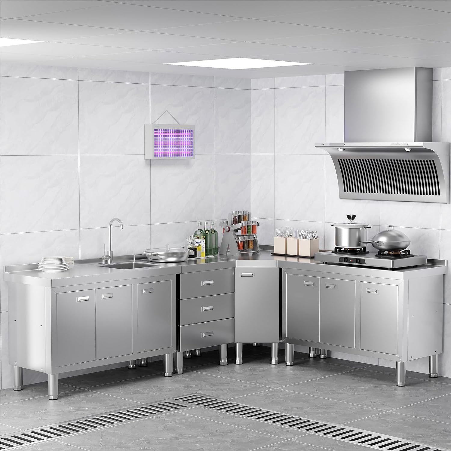 WWK Outdoor Kitchen Drawer, Stainless Steel Kitchen Cabinet with Drawers, Triple Access BBQ Drawers for Outdoor, Commercial Restaurant, Garage, 20.87' D x 19.68' W x 35.43' H