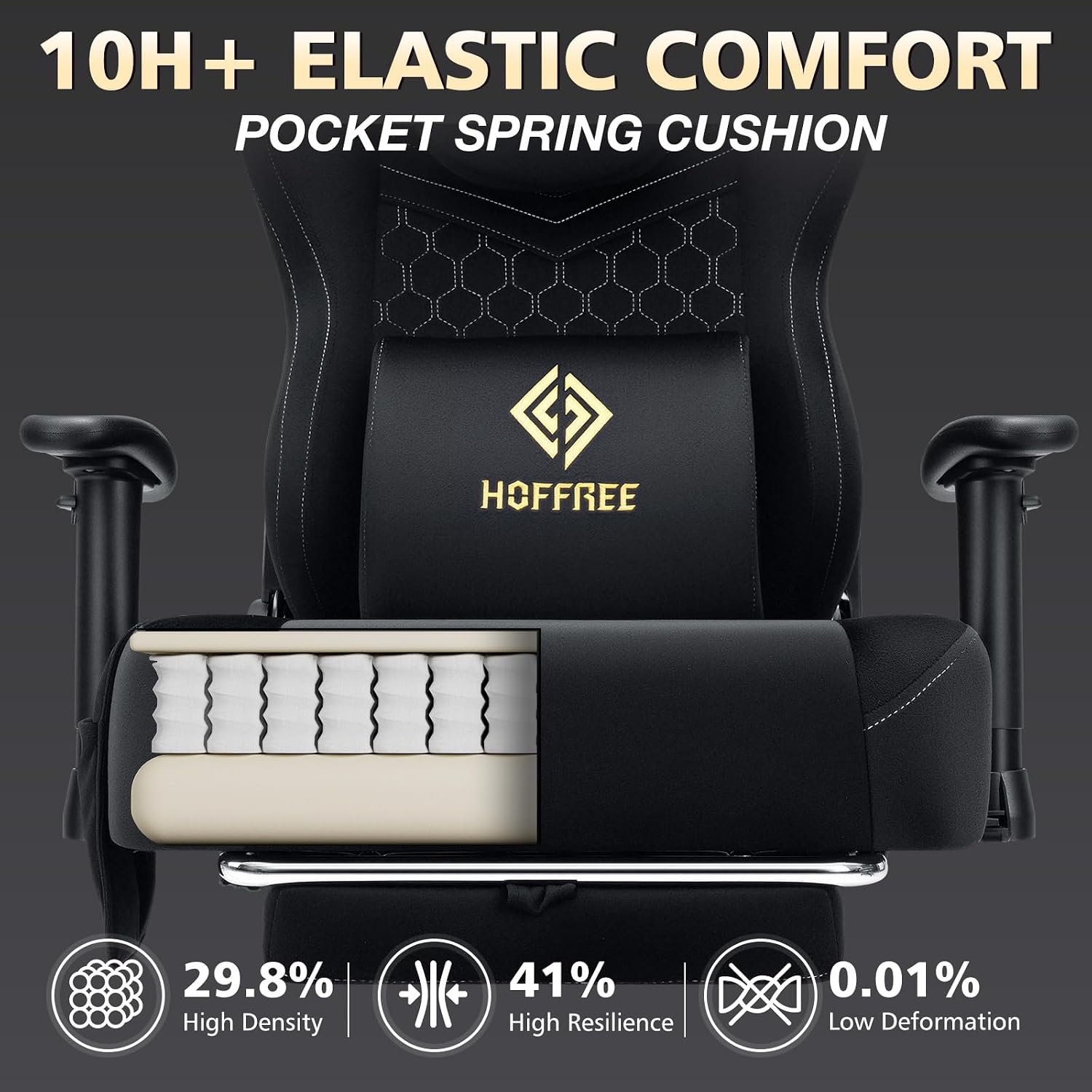 HOFFREE Gaming Chair with Speakers Bluetooth Massage Gaming Chairs for Adults Suede Fabric 165° Reclining Ergonomic Computer Chairs with Footrest Pocket Spring Cushion High Back Gamer Chair Black