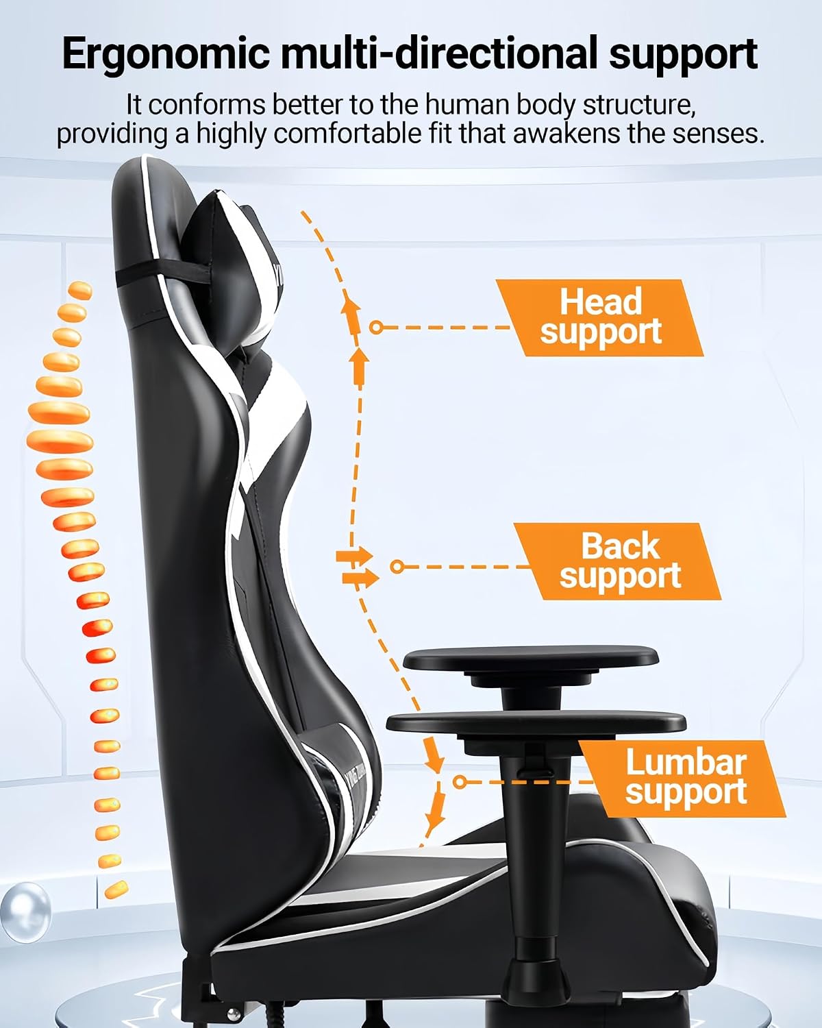 Video Gaming Chair with Speakers, PU Leather Office Chair with Massage Lumbar Pillow & Footrest, Latex Reclining Desk Chair with Adjustable Rotating Armrests for Adults(Pink)