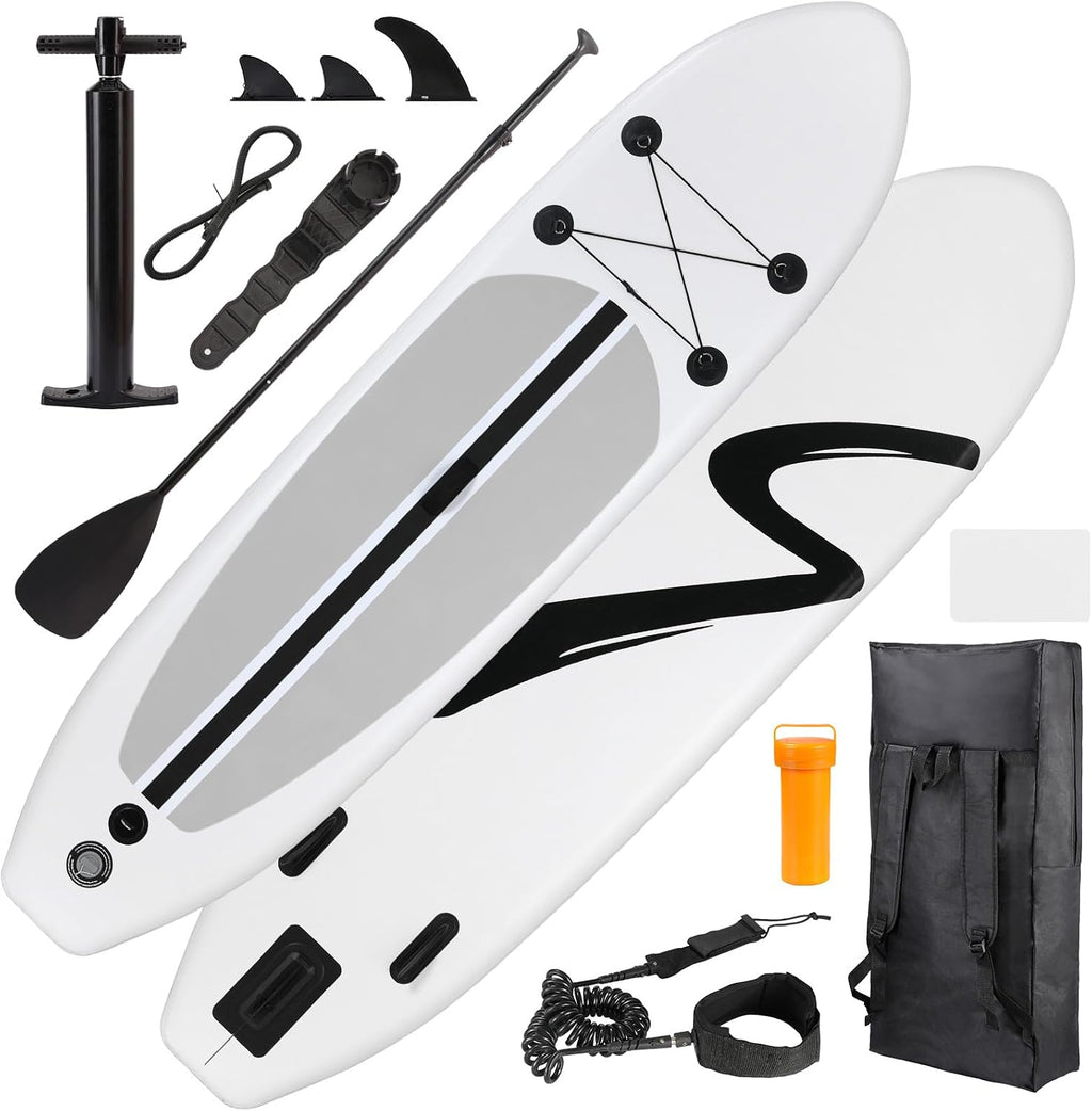 TLSUNNY 10FT Inflatable Stand Up Paddle Board, 3 Fins Paddleboard with Full SUP Accessories for All Skill Levels, Portable Two-Way Hand Pump and Carry Bag, 400LBS